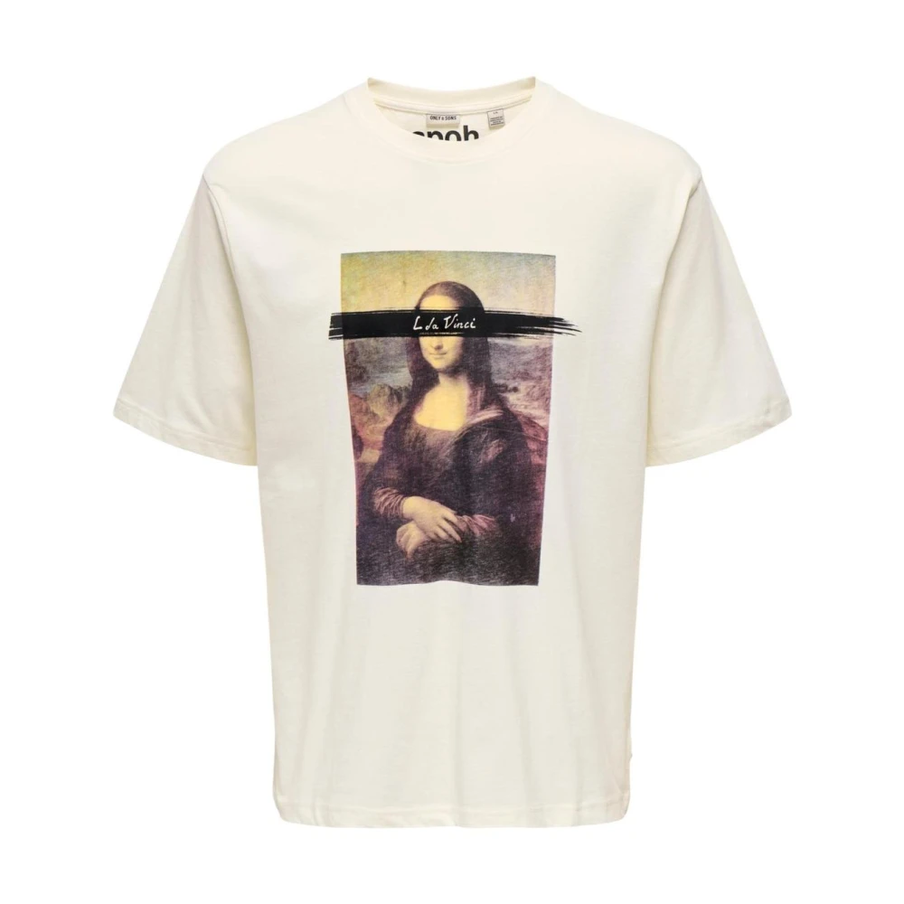 Only & Sons Men's White T-Shirts, M, Printed Round Neck Short Sleeve T-Shirt