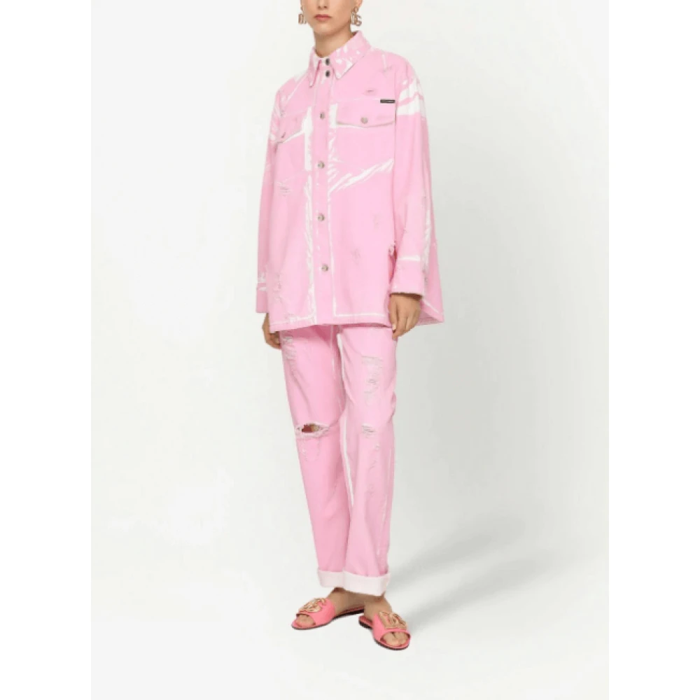 Dolce & Gabbana Roze Distressed-Detail Denim Jeans Pink Dames