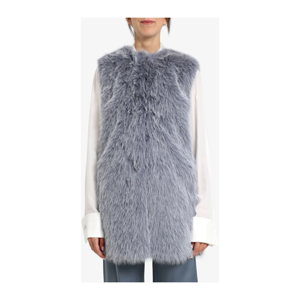 Herno Eco-Bont Crewneck Mouwloze Midi Jurk Blue Dames
