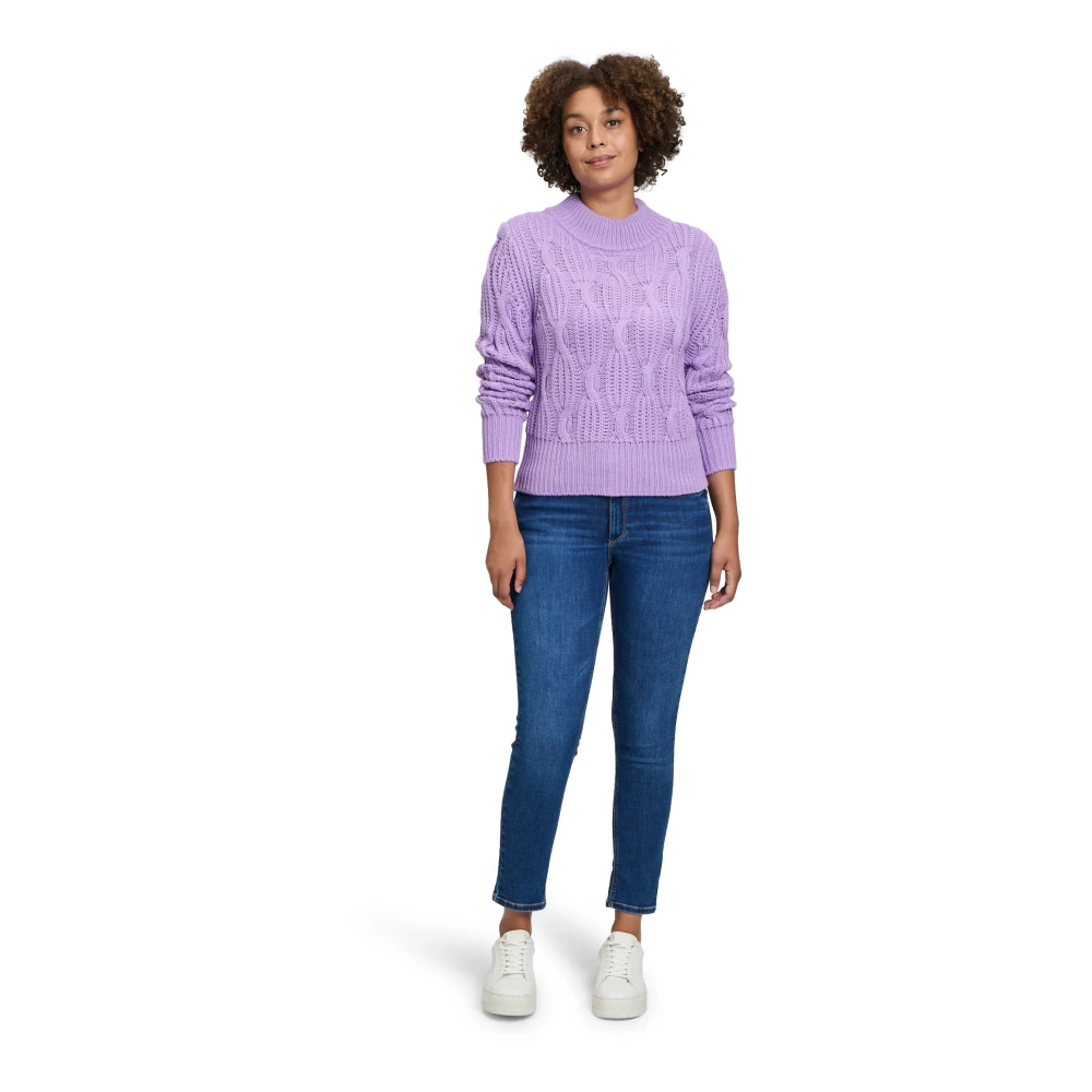 Betty & Co Grofgebreide Trui met Opstaande Kraag Purple Dames