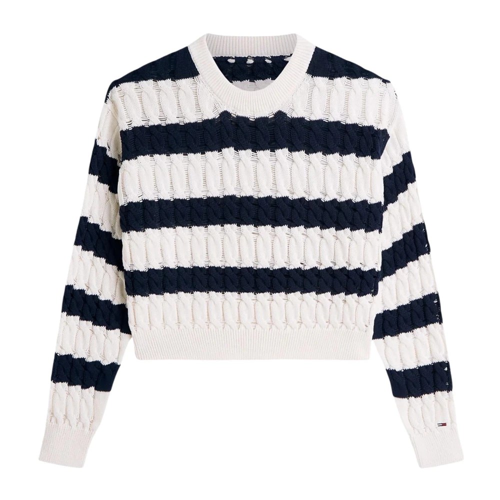 Tommy Jeans Striped Cable Knit Jumper - Female - Round-Neck Knitwear - Multicolor - S - Knitwear