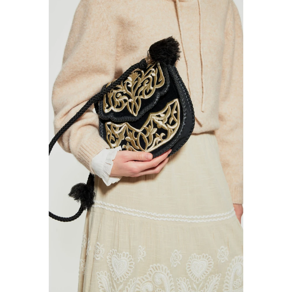 Antik batik Borgio kleine geborduurde tas van fluweel Black Dames