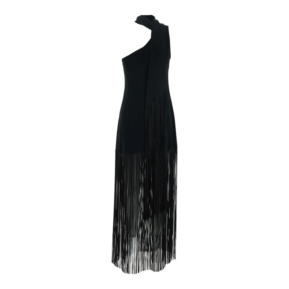 Taller Marmo Zwarte Lange Jurk met Asymmetrische Hals Black Dames