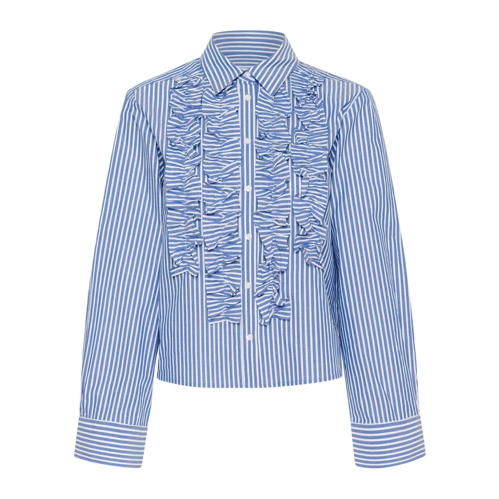 Part Two Women's Blue Shirts, 2XL, Stripe Amparo Shirt With Ruffles
