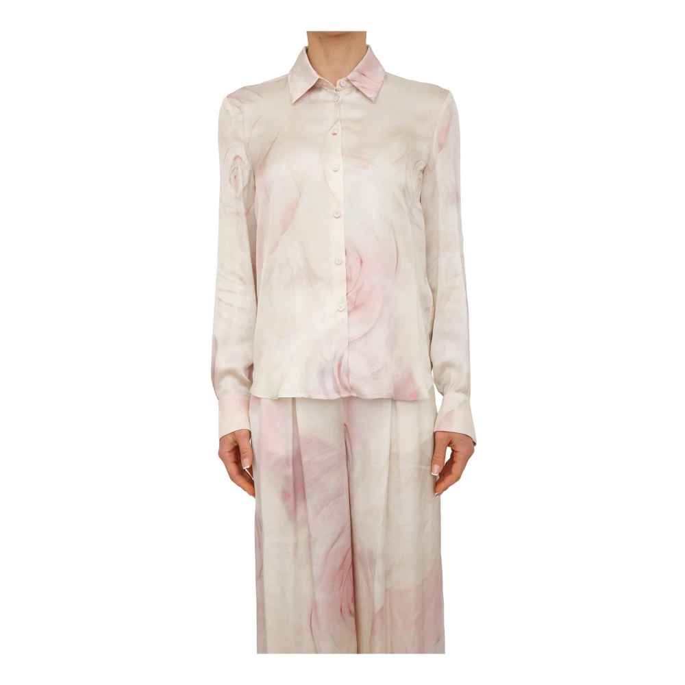 Blugirl Vrouw Roze Overhemden Dames, 2XL, Satijn, Camicia Reg Raso Stampato