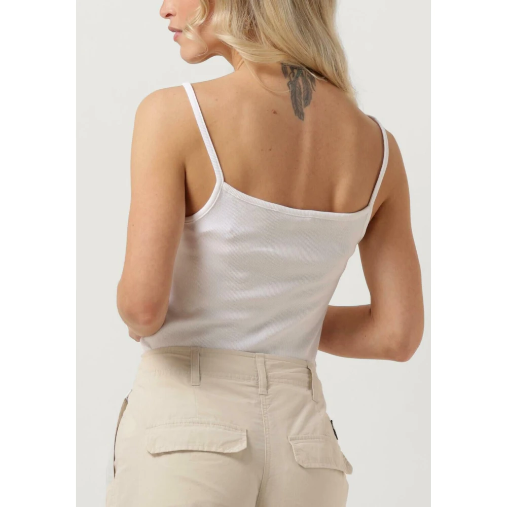 Tommy Jeans Witte Rib Strap Top Trendy Stijl White Dames