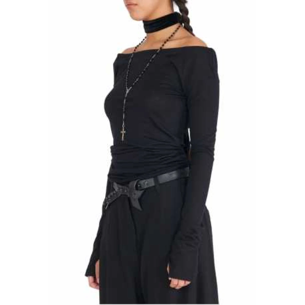 Isabel Benenato Fijne wol cowl neck gebreide top Black Dames