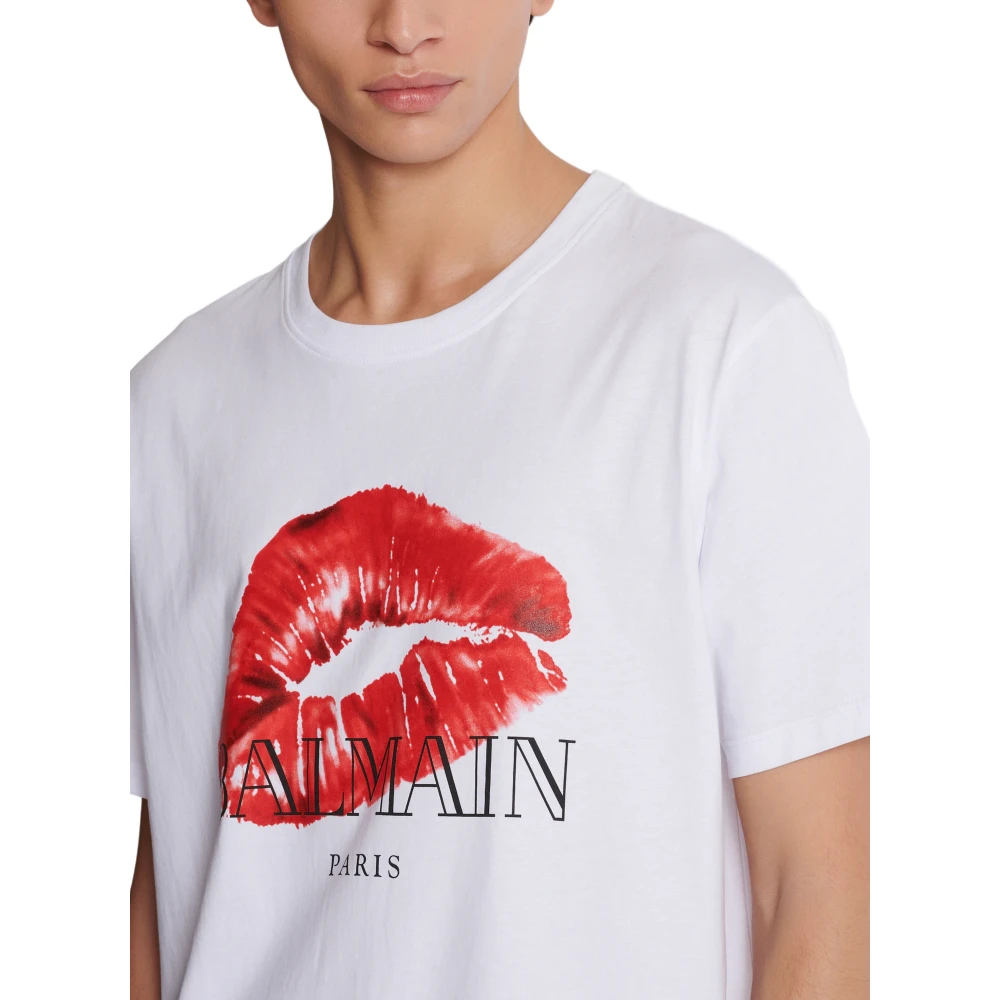 Balmain Relaxed T-shirt met Kiss print White Heren