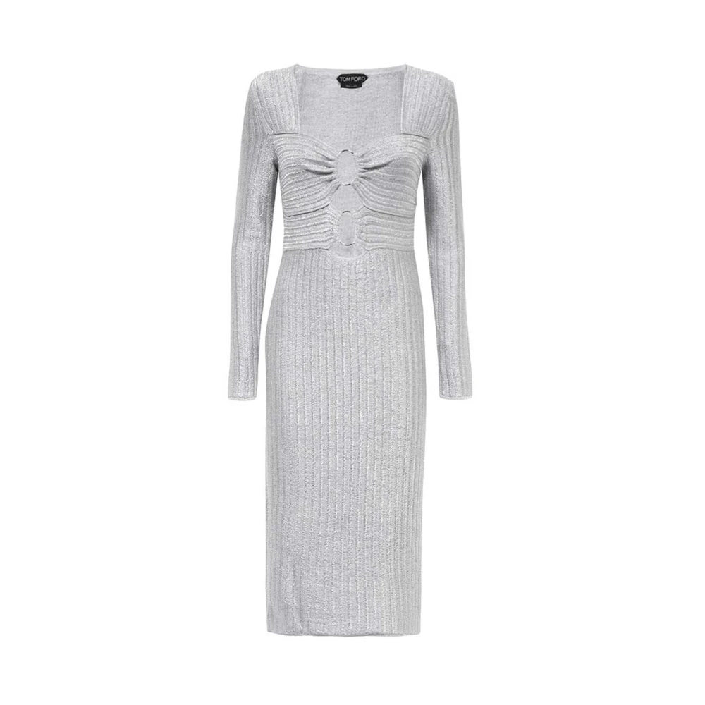 Tom Ford Midi Gebreide Jurk met Uitsparingen Gray Dames