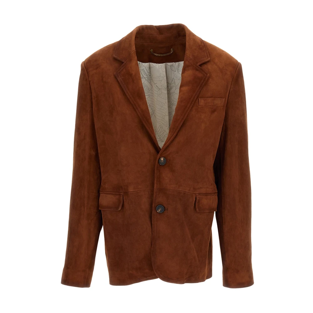 Golden Goose Uomo Marrone - Giacca Monopetto In Pelle Scamosciata - Jackets - M