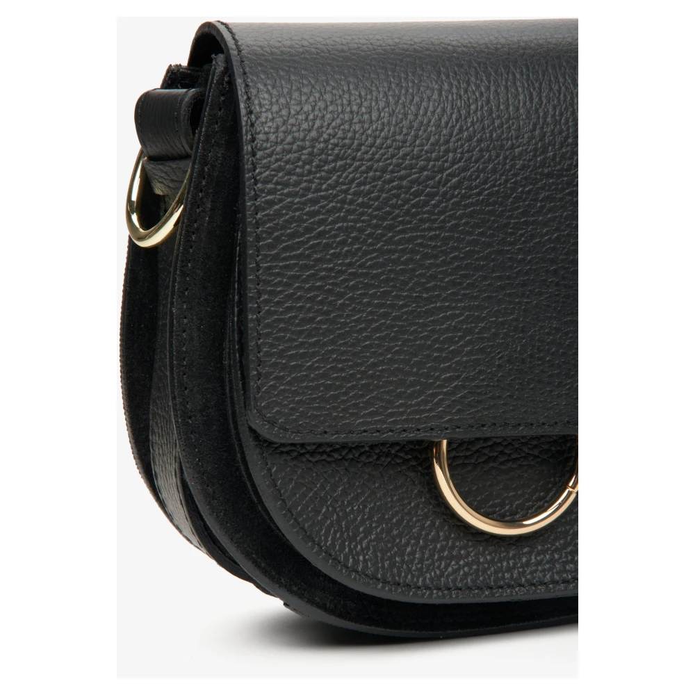 Estro Zwarte leren crossbody tas Black Dames