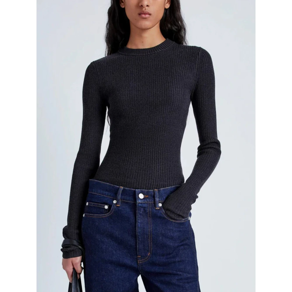 Proenza Schouler Ribgebreide trui met knoopdoek Gray Dames