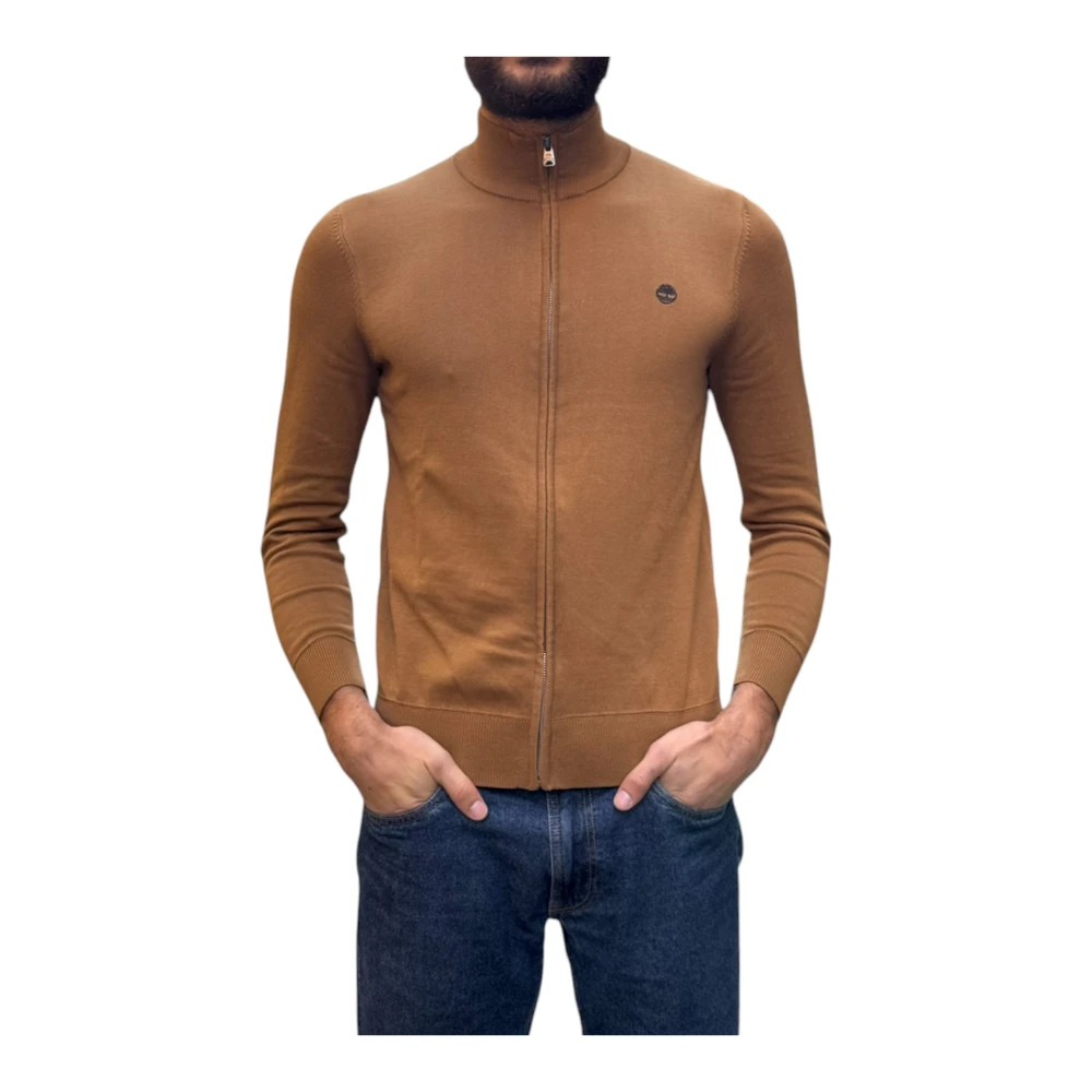 Timberland Organisch Katoen Rits-Front Cardigan Brown Heren