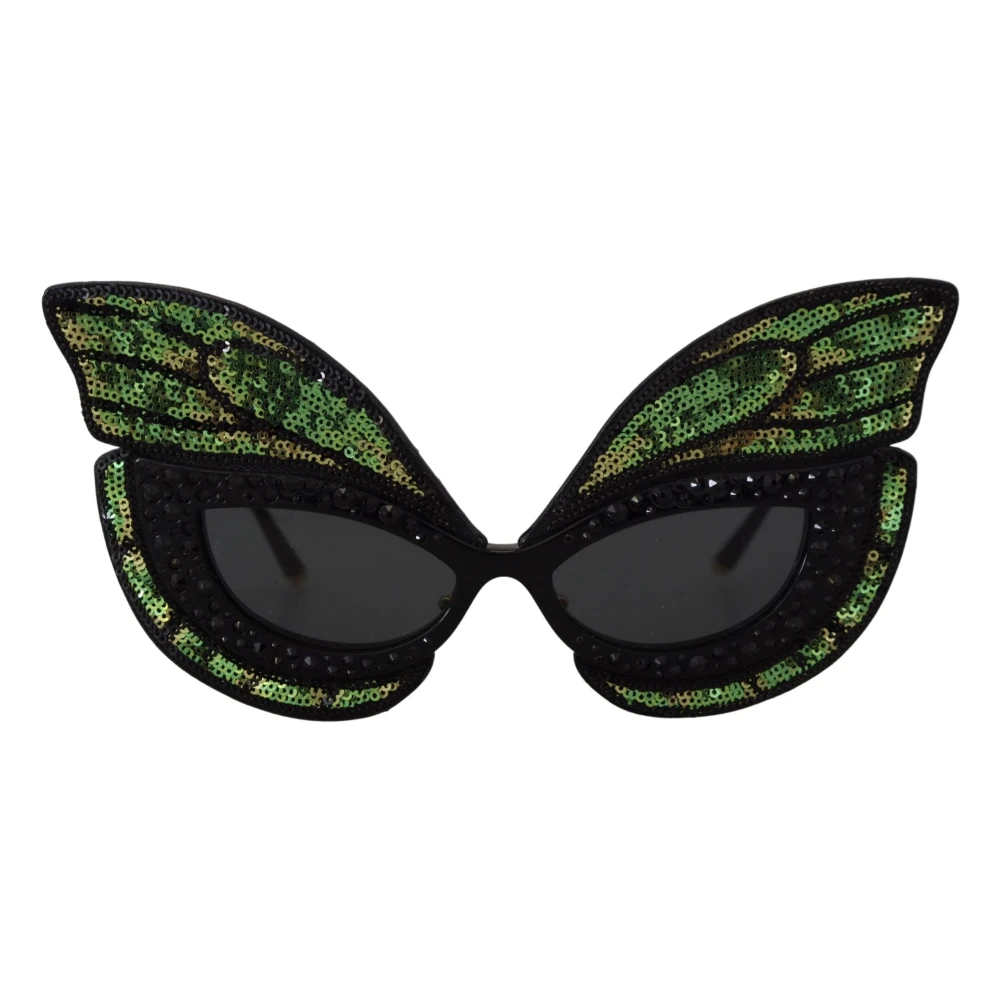 Dolce & Gabbana Multicolor Butterfly Sequined Women Special Edition Sunglasses Grön Dam