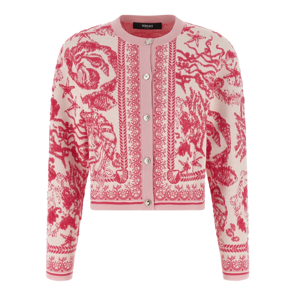 Versace Women's Pink Underwater Barocco Knit Cardigan