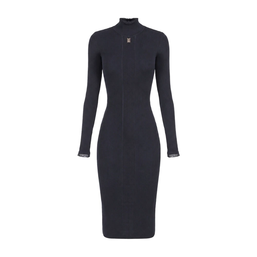 Elisabetta Franchi Knit Midi Dress With Logo Detail - Female - Knitted Dresses - Blue - S - Dresses