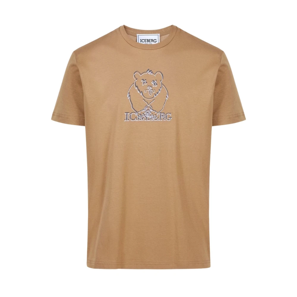 Iceberg Men's Brown T-Shirt With Printed And Embroidered Bear - T-Shirts - Xl - Tops