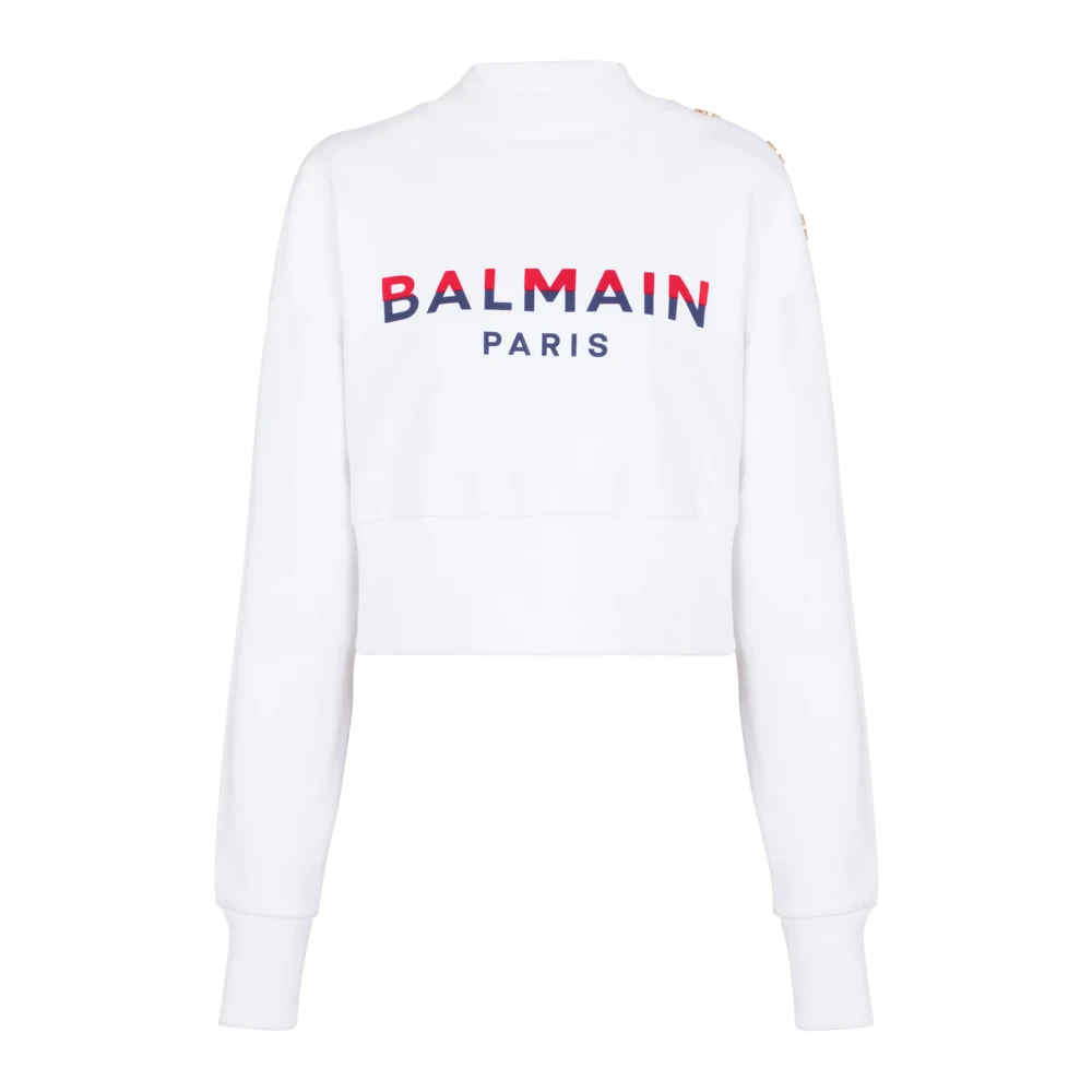 Balmain Flocked Paris cropped sweatshirt White, Dam