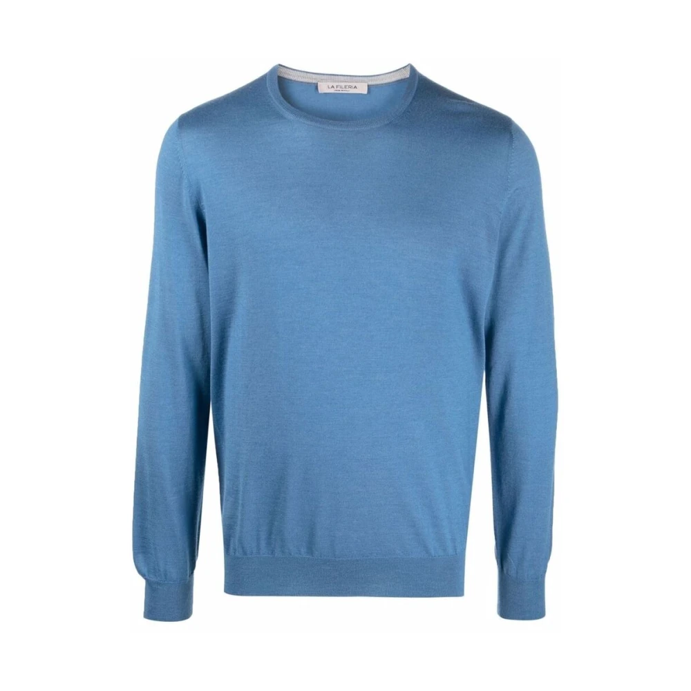 La Fileria Kasjmier-Zijde Mix Ronde Hals Sweater Blue Heren