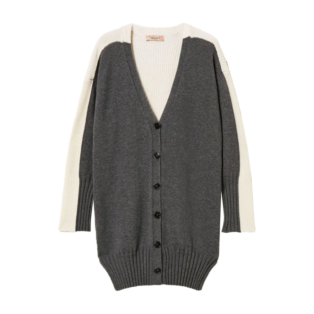 Twinset Women's Gray Cardigans, Xs, Grey Color-Block Jumpers V-Neck Design