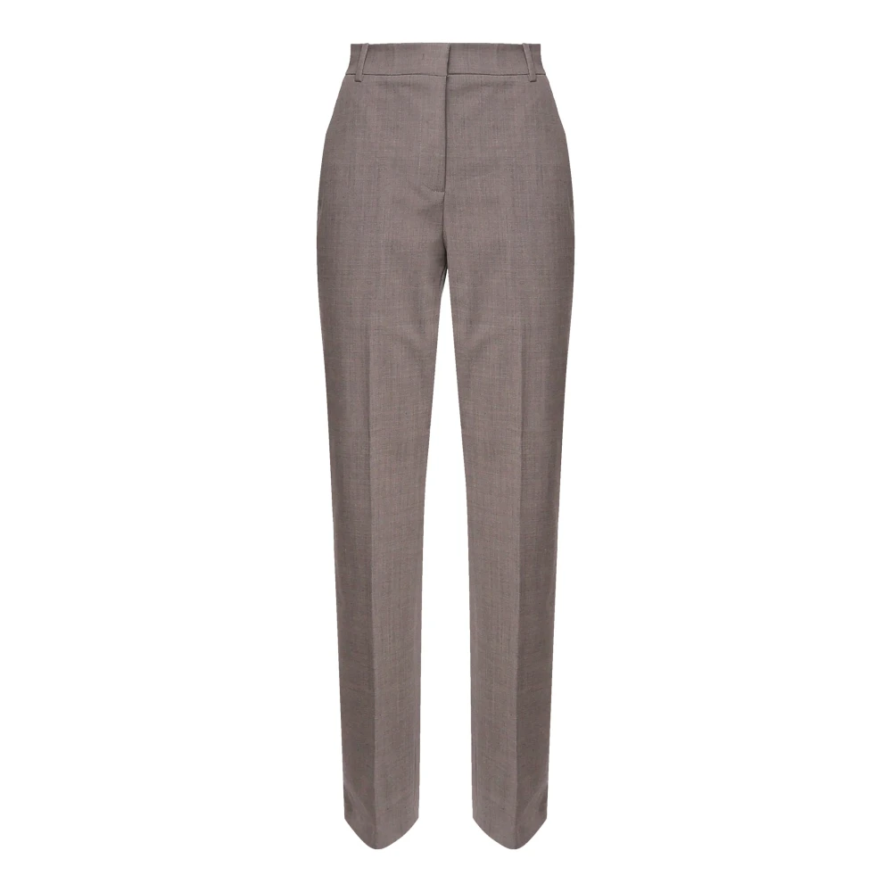 Pinko Wollen Hoge Taille Taupe Broek Beige Dames