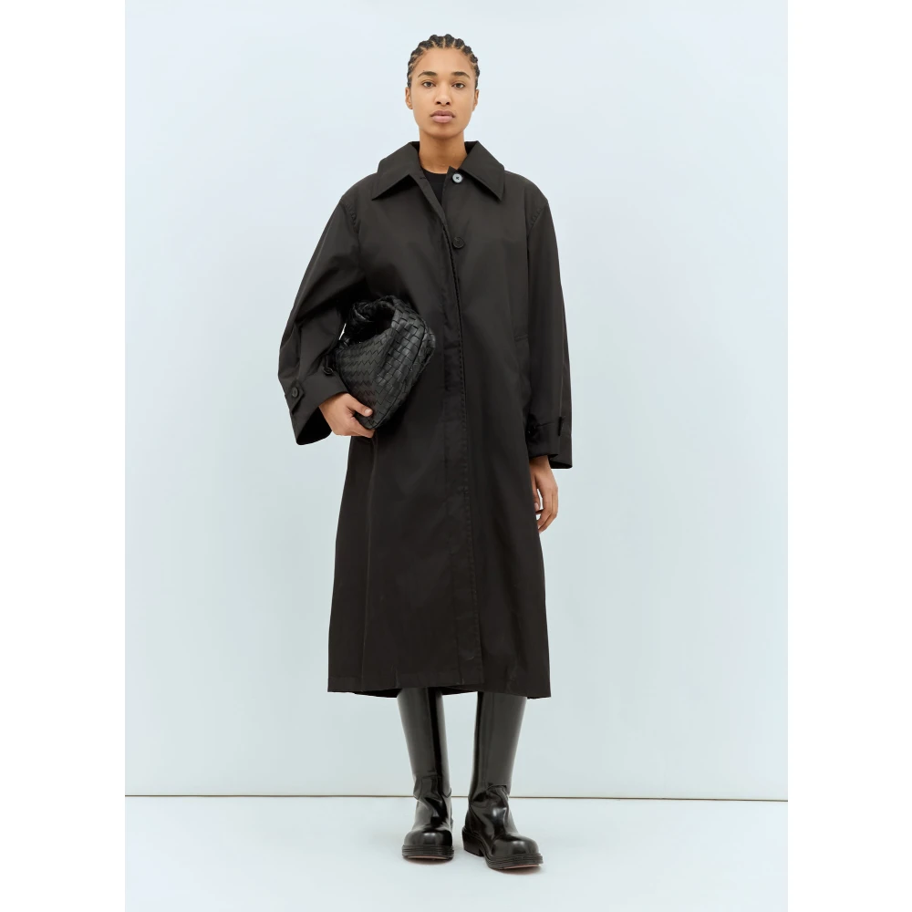Jil Sander Regenjas in schelpweefsel met spreidkraag Black Dames
