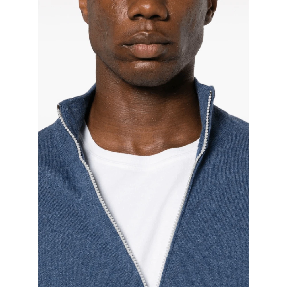 BRUNELLO CUCINELLI Indigo Cashmere Zip-Up Jumper Blue Heren