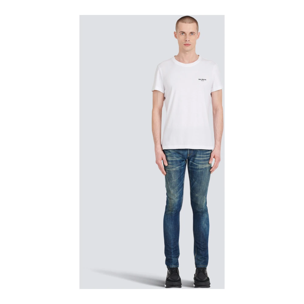 Balmain Casual Flocked Logo T-Shirt White Heren