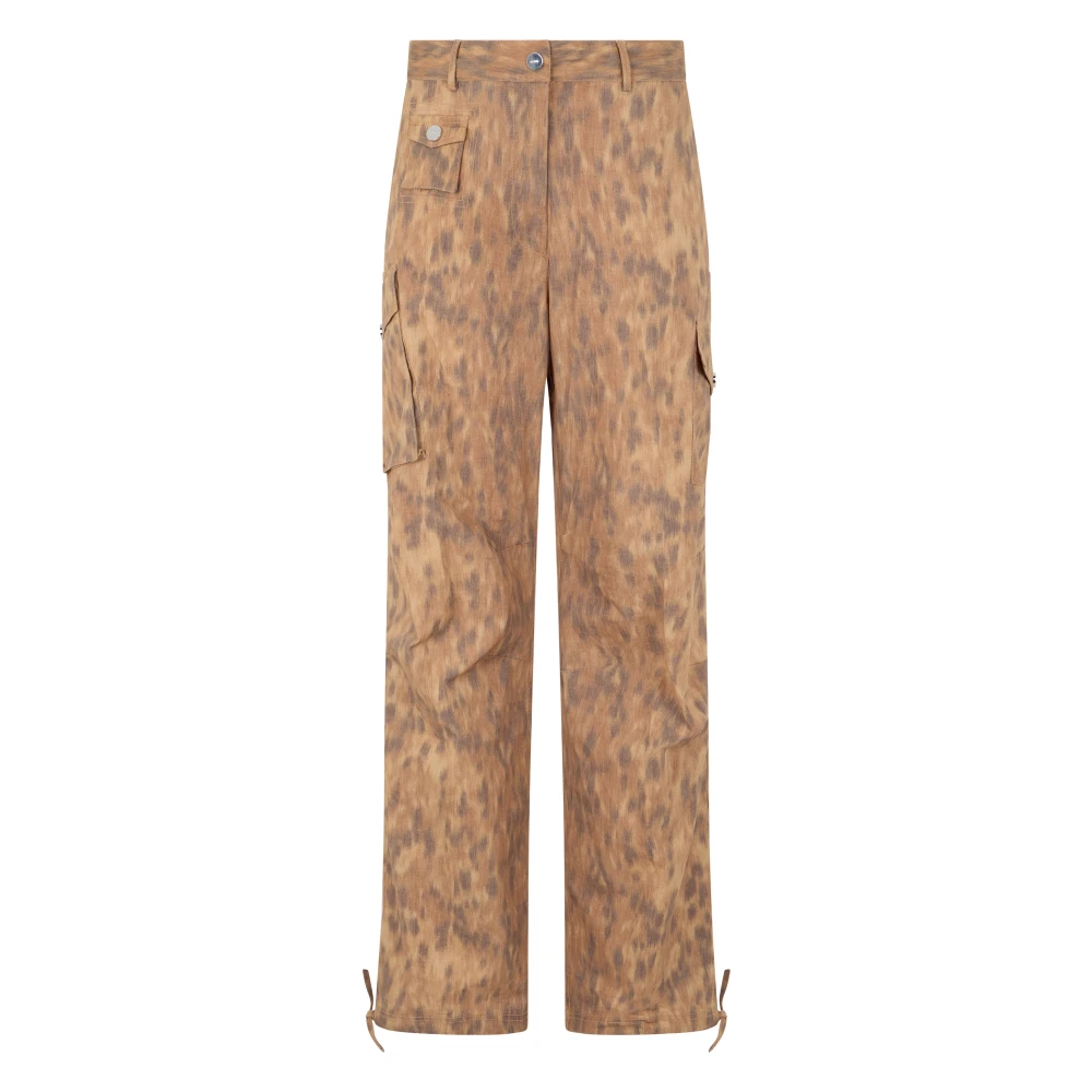 Ganni Women's Beige Straight Trousers, Xs, Cargo Trousers In Printed Cotton