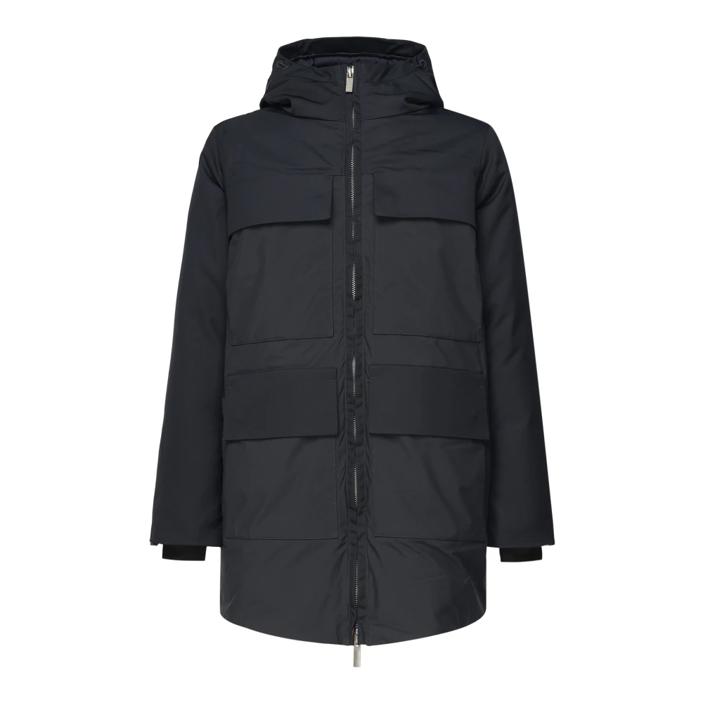 K-way Blauwe Diepte Nylon Parka met Capuchon Blue Heren