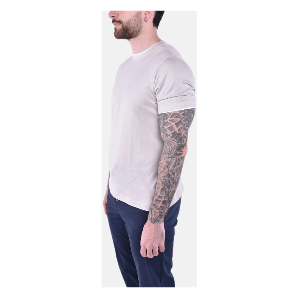 Eleventy Luxe Giza Cotton Crewneck T-Shirt Beige White Heren