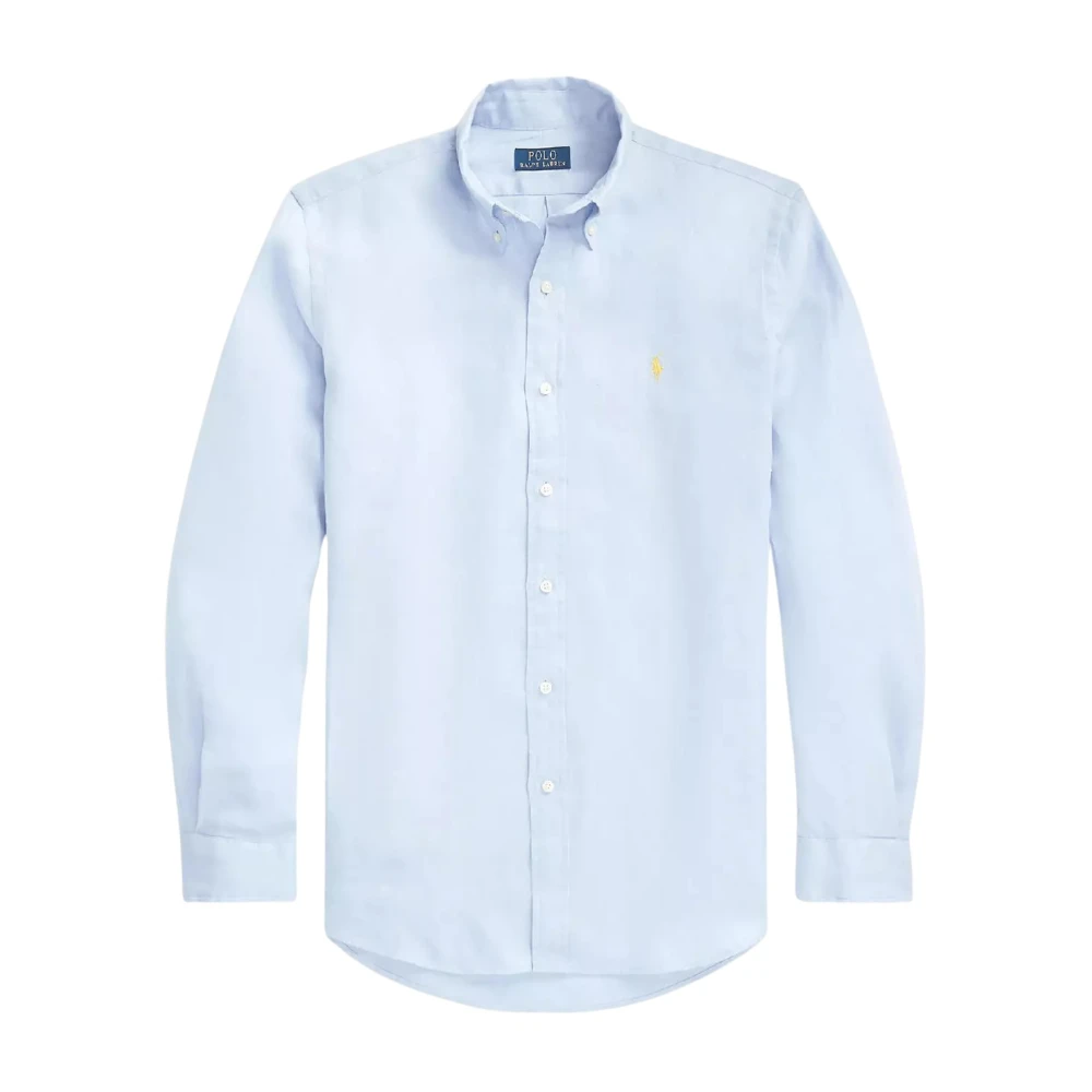 Ralph Lauren Blauw Linnen Overhemd Custom Fit Blue Heren