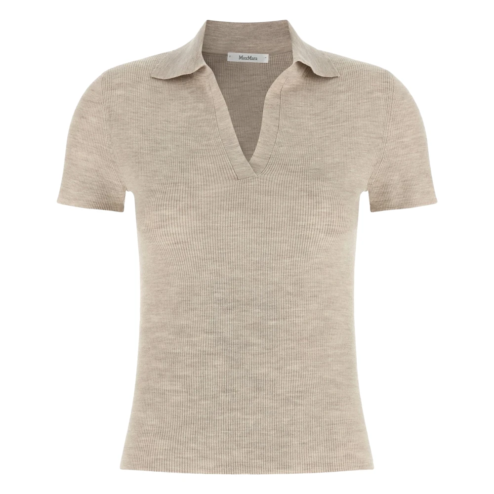 Max Mara Women's Beige Rib-Knit Wool Polo Shirt