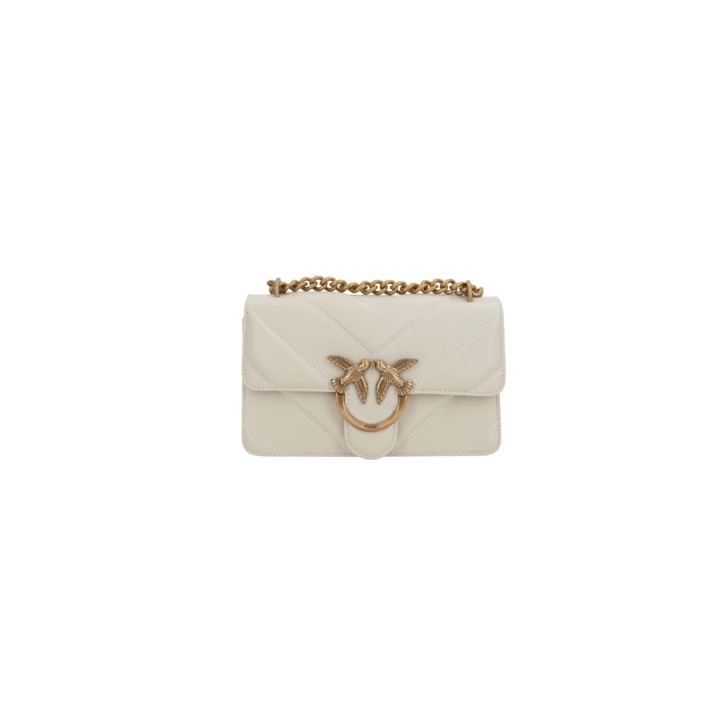 Pinko Witte Leren Tas met Goudkleurige Hardware Beige Dames