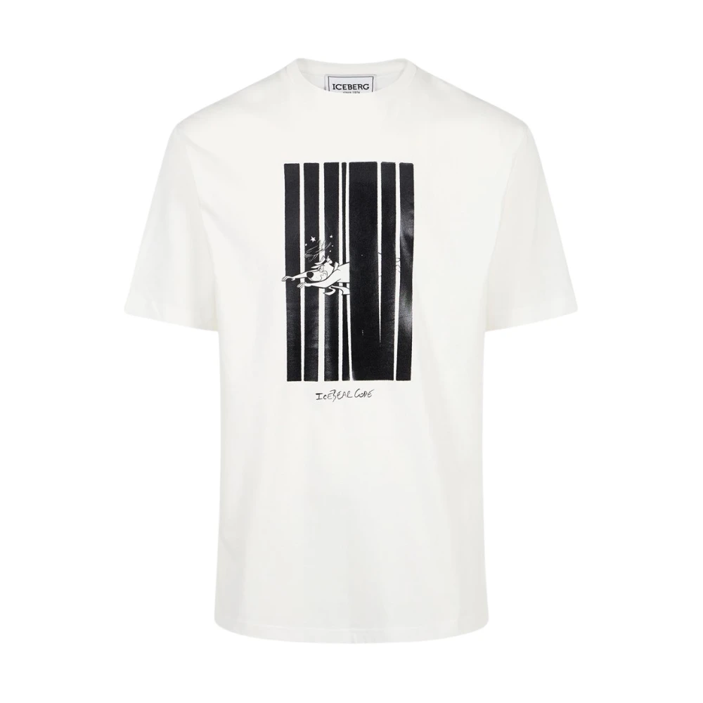 Iceberg Wit katoenen jersey T-shirt met code print Beige Heren