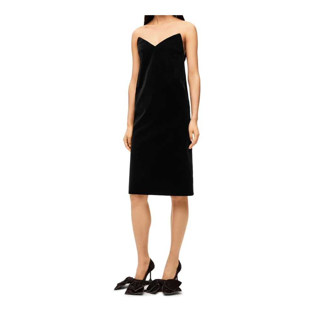 Loewe Velvet Bustier Jurk met Metallic Skelet Black Dames