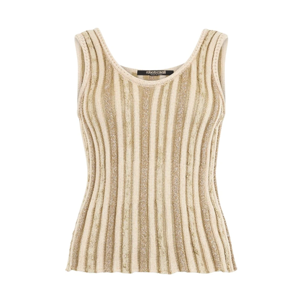 Roberto Cavalli Striped Lurex Knit Top - Female - Sleeveless Tops - Beige - M - Tops