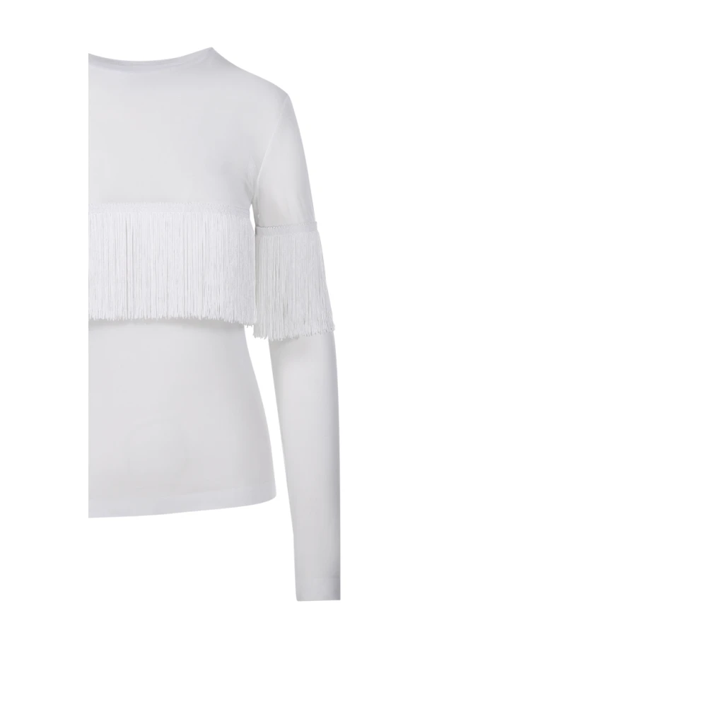 Norma Kamali Fringe Crewneck Top Sneeuwwit White Dames