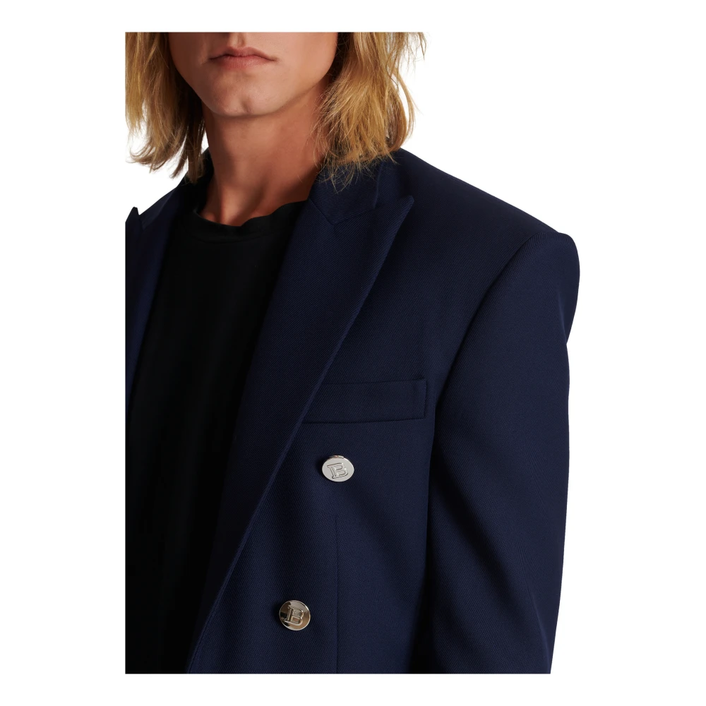 Balmain 6-knoops twill jas Blue Heren