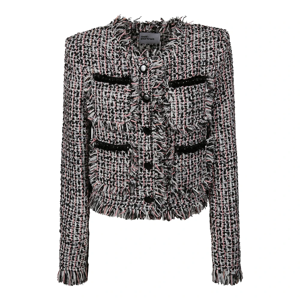 Self Portrait Stijlvolle Fringed Boucle Jacket Black Dames