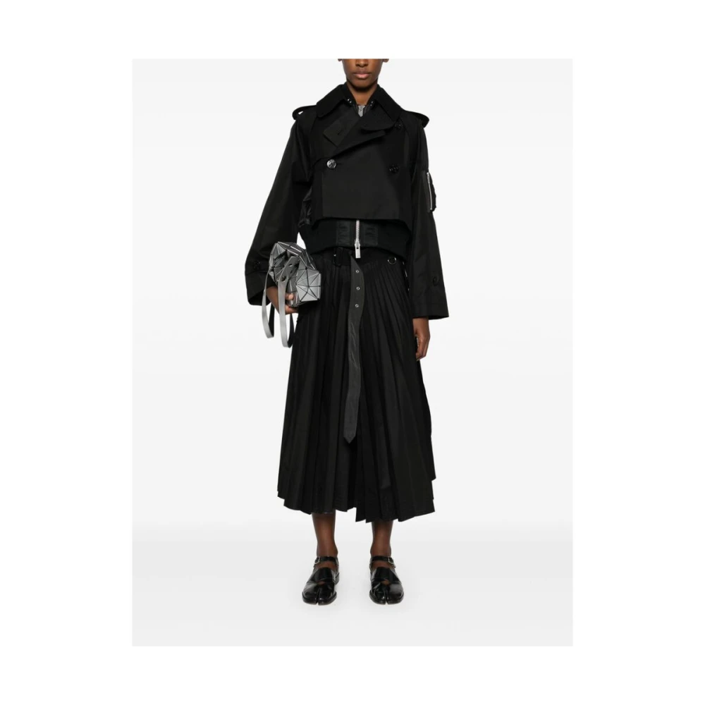 Sacai Zwart Gelaagd Twill Buitenkleding Black Dames