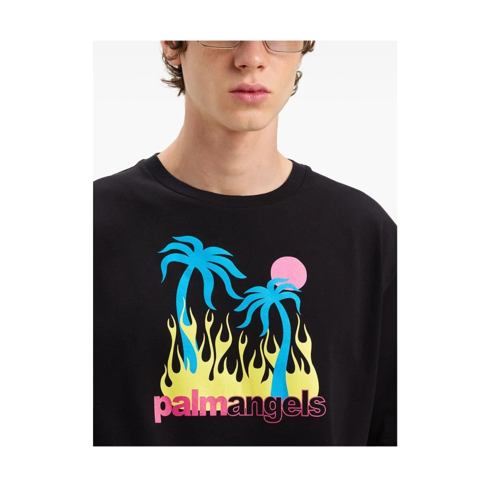 Palm Angels Zwart Grafisch Print Crew Neck T-shirt Black Heren