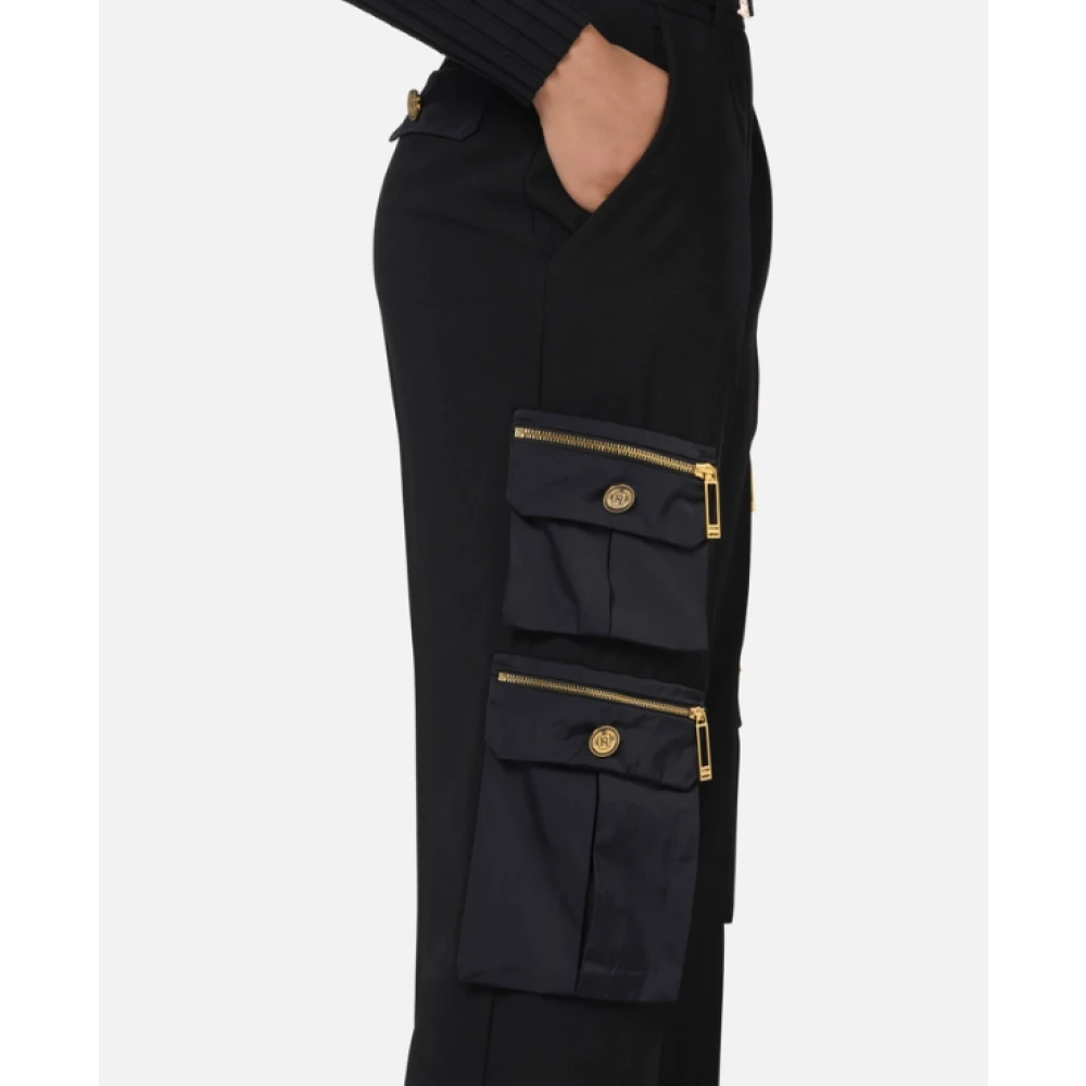 Elisabetta Franchi Zwarte Crêpe Broek met Nylon Zakken Black Dames