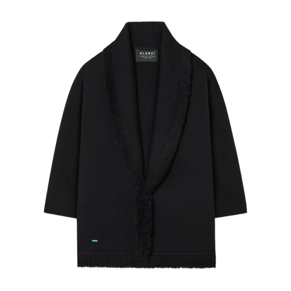 Alanui Zwarte Franje Shawl Kraag Trui Black Dames