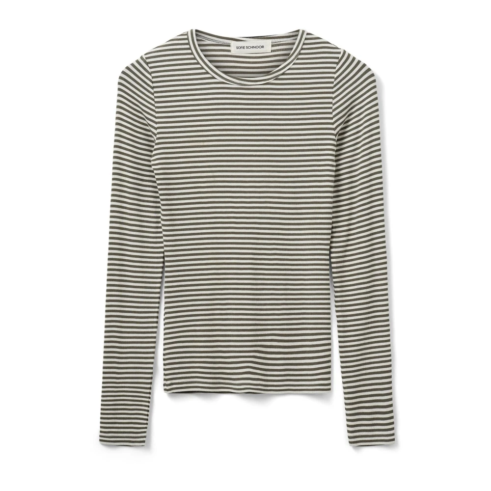 Sofie Schnoor Beige Long Sleeve T-Shirts, Female, Xs, Stripe T-Shirt Long Army Striped