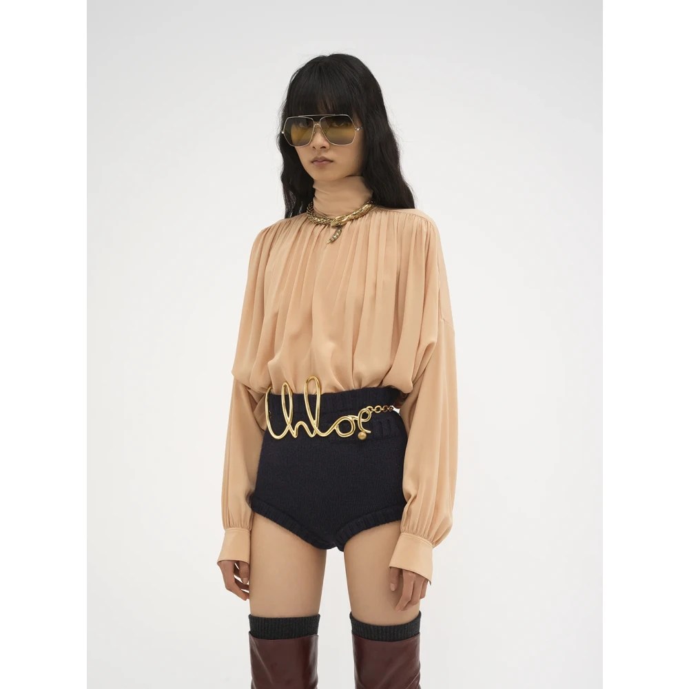 Chloé Zijden Beige Blouse met Lavallière Sjaal Beige Dames