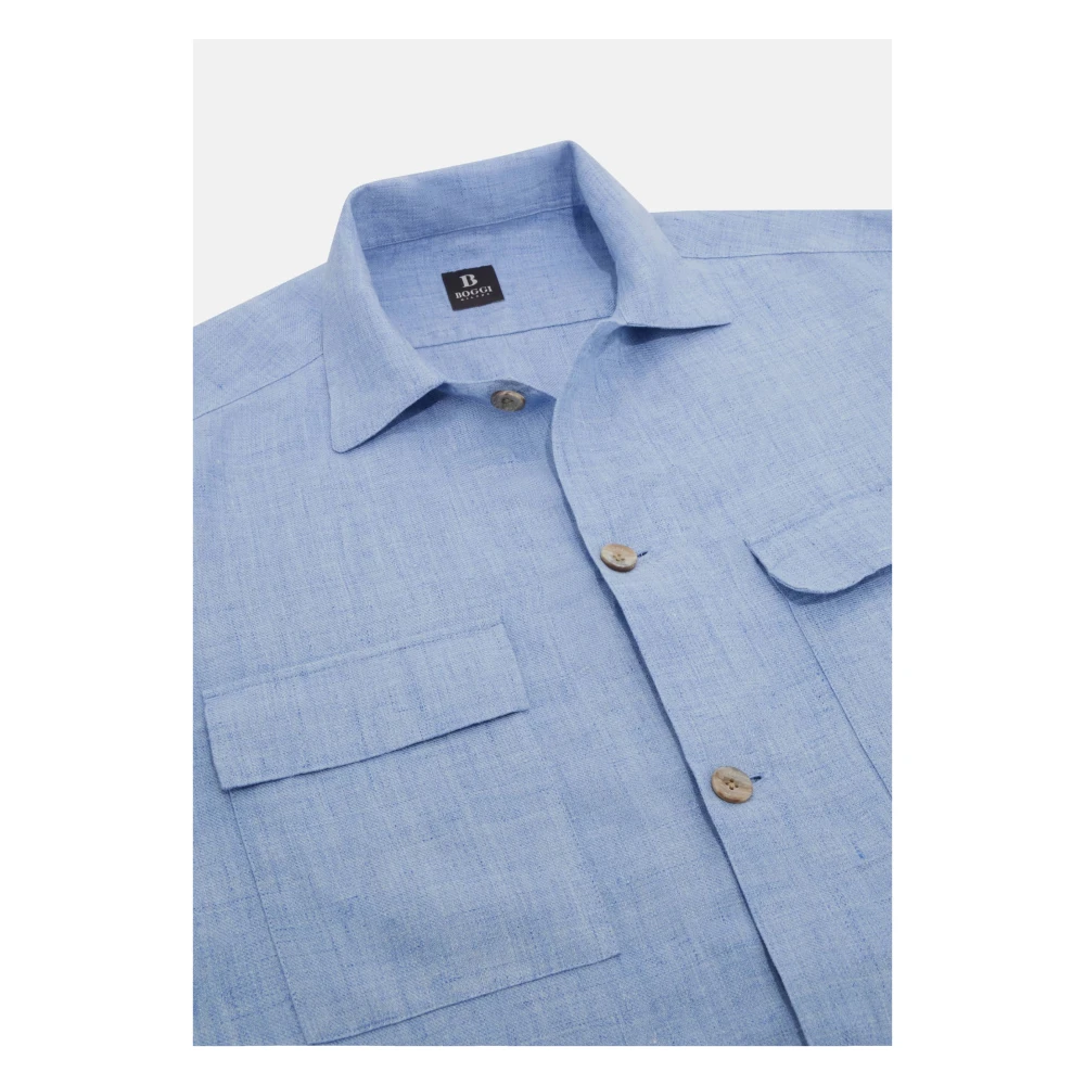 Boggi Milano Linnen Camp Overshirt Blue Heren