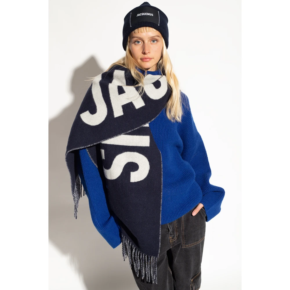 Jacquemus Lécharpe Fringe Logo Sjaal Blue Dames