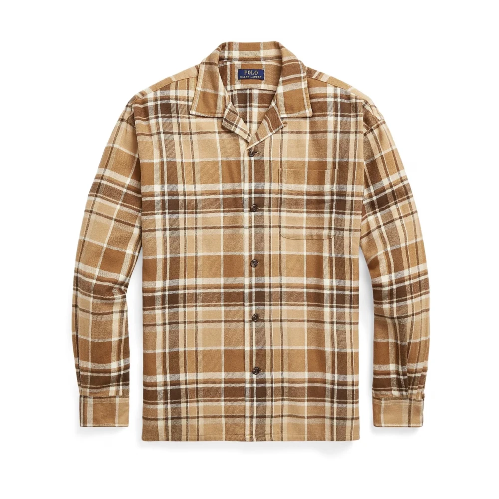 Polo Ralph Lauren Geruite Katoenen Shirt Knoop Logo Brown Heren