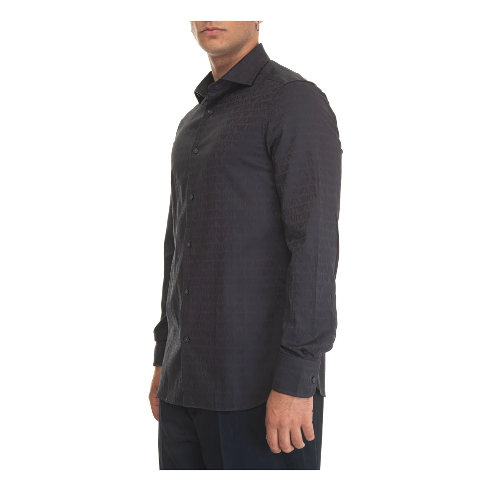 Emporio Armani Logo Print Katoenen Overhemd met Lange Mouwen Blue Heren